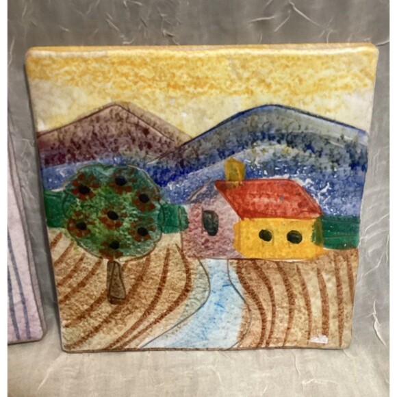 BICOTTURA TRADIZIONALE PIANA TERRACOTTA 6" TILES SET OF TWO MADE IN ITALY - Picture 2 of 14